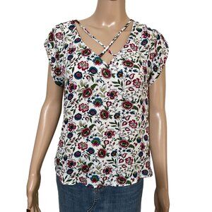 Lili White Floral Blouse Size Medium